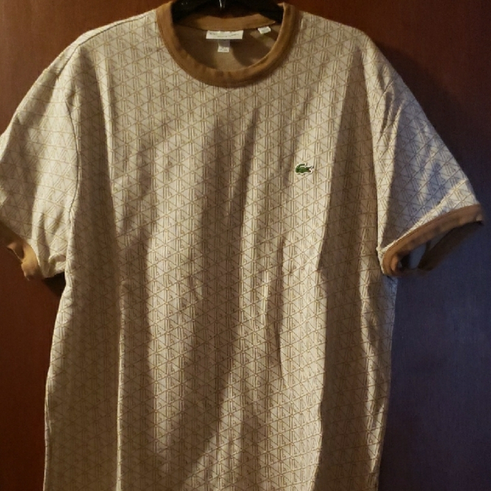 Lacoste Men's Tan Geometric Patterned Shirt, Size 2X